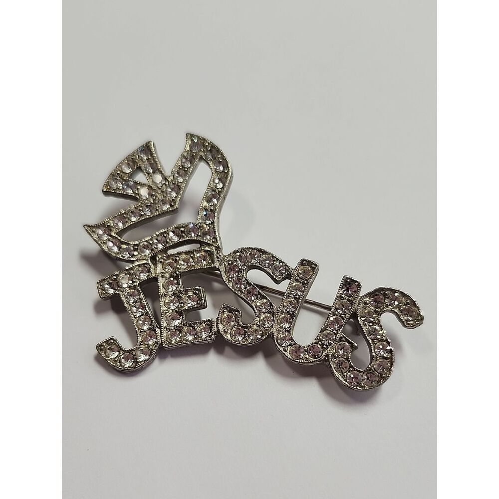 Jesus Rhinestone Brooch With Dove